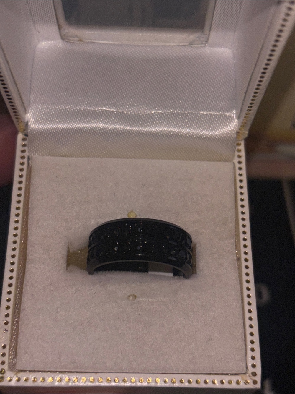 Men's Black Decorative Band Ring with Subtle Textured Pattern Size 5.5